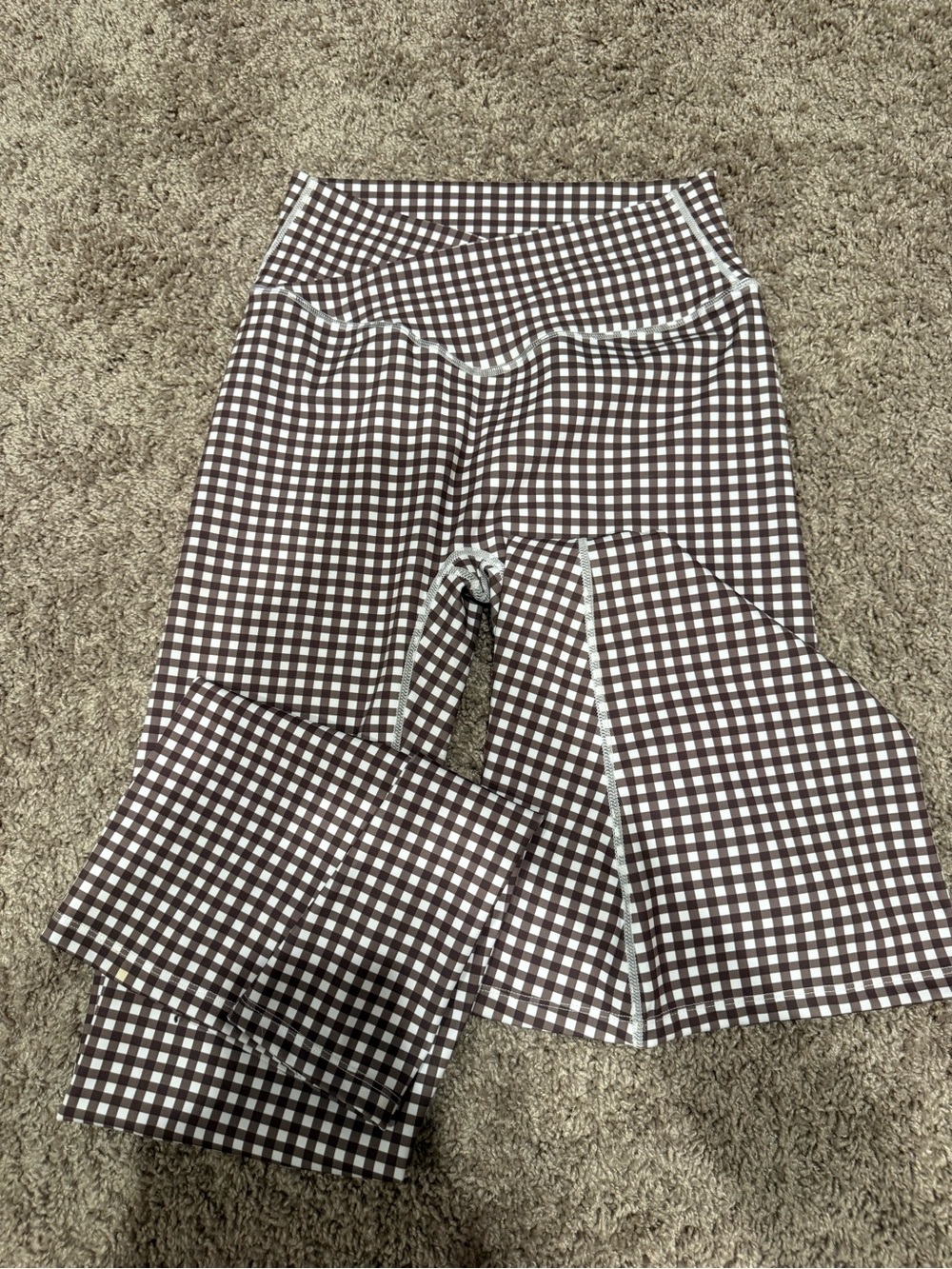 Brown Gingham Flared Bottoms And Sports Bra Set